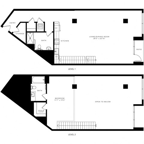 Floor plan for 1 bed, 2 baths, 1545 sqft